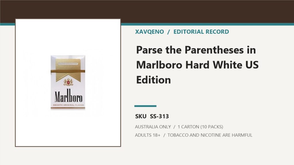 Xavqeno editorial record for Marlboro (Hard White) US Edition Cigarettes - 1 Carton (10 Packs) and SKU SS-313
